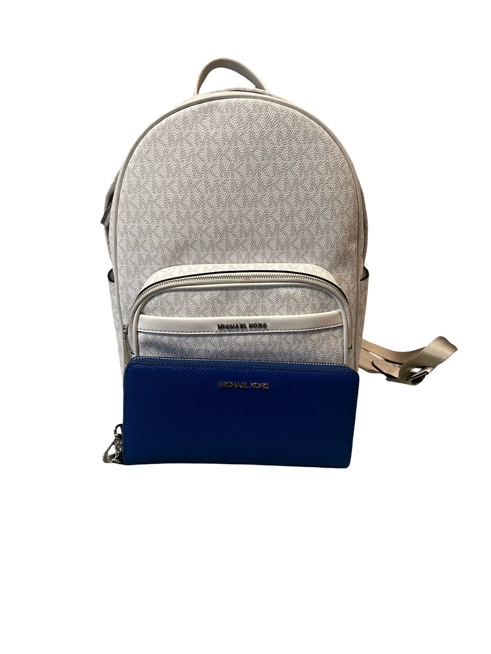 Michael Kors White Backpack with Royal Blue Wallet
